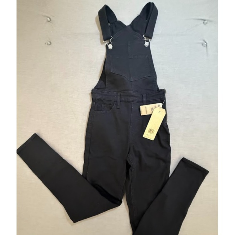 Levi's Overalls Girls 23 Black Denim Stretch Pocketed Zip Youth 23X27 New.